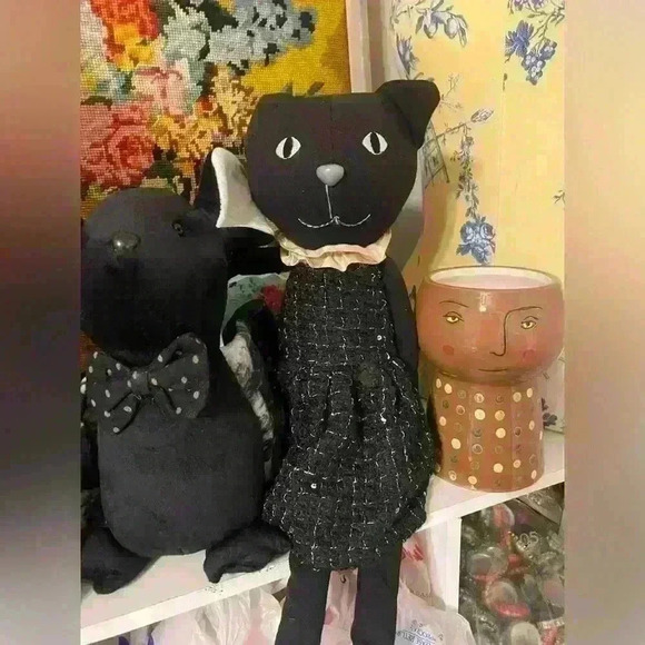 Halloween shelf sitting dolls cat bar witch handmade - Picture 4 of 15